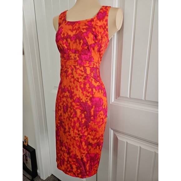 Michael Kors SZ 4 Orange/Red Color Burst Sleeveless Lined Sheath Dress Cotton - Picture 3 of 9